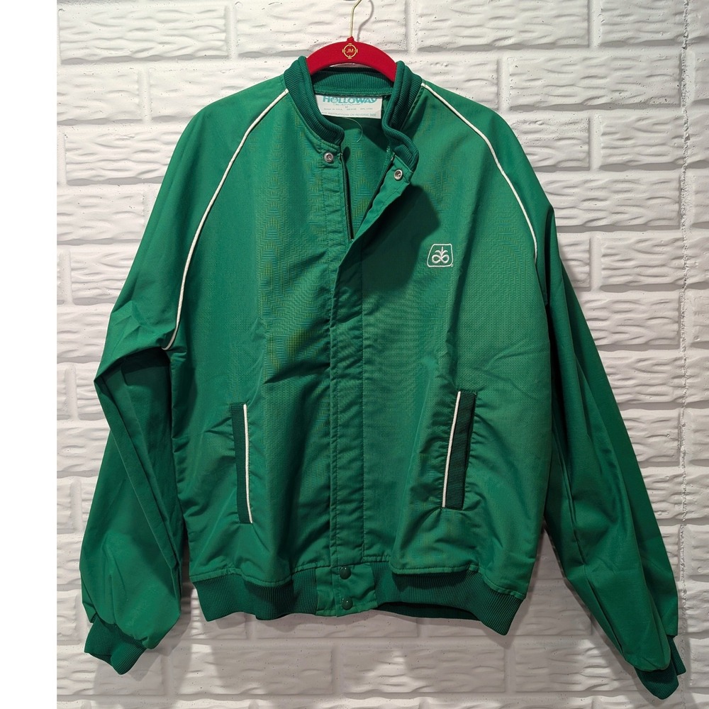 VTG Farm Holloway Pioneer Hi-Bred Bomber Jacket Mens Medium Green USA Made Snap